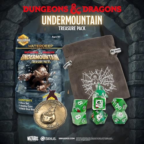 Image of Dungeons & Dragons: Undermountain Treasure Packs - Display (25pk) - Dice Set, Metal Coin, Embroidered Bag, Randomly Assorted, D&D Waterdeep Collection