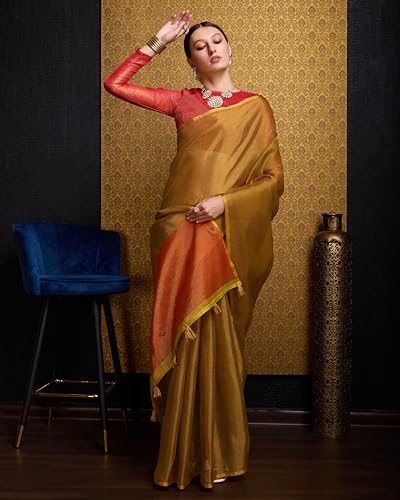 Image of SWORNOF Women's Linen Cotton Silk Saree with Unstitched Blouse Piece | Saree for Women | Saree with Blouse Piece | Soft and Skin Friendly