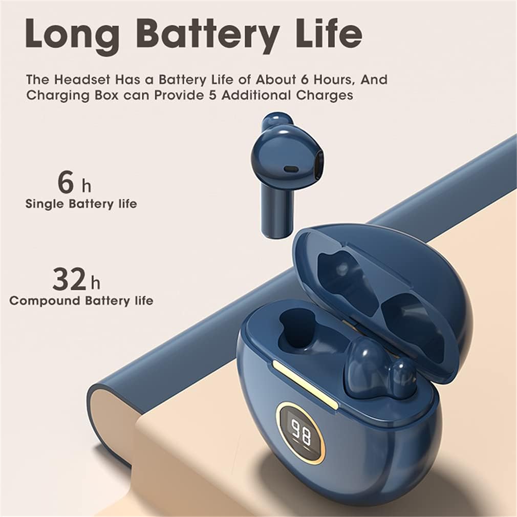 True Wireless Earbuds Bluetooth 5.0 Headphones with Charging Case and LED Display HiFi Stereo Headset in-Ear Built-in HD Mic with Deep Bass for Sports Work,White
