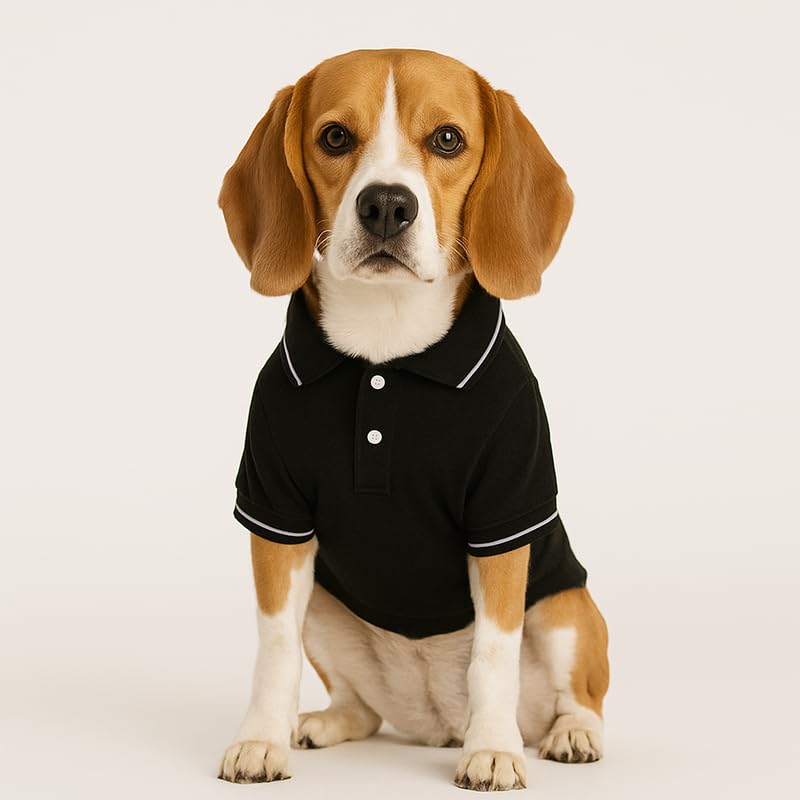 Image of Thunder Tails Premium Cotton Polo Dog T-Shirt | for Medium Dogs | Black | 3XL | for Boxer, Pitbull, Indie, Hound, Doberman & Dalmatian