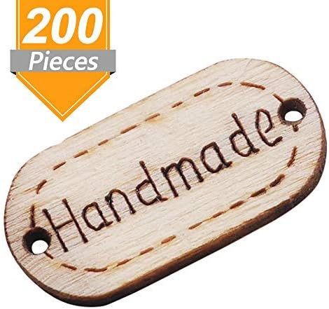 Onwon 200 Pieces Handmade Tag Label Oval Wood Handmade Tags Button Wooden Buttons with 2 Hole for Crafts Sewing Scrapbooking Clothing Decoration