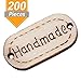 Onwon 200 Pieces Handmade Tag Label Oval Wood Handmade Tags Button Wooden Buttons with 2 Hole for Crafts Sewing Scrapbooking Clothing Decoration
