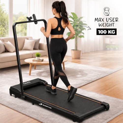 Image of Durafit91 Dash 2.5HP Peak BLDC Motor Treadmill with Mobile Stand & Remote Control |100 kg User Capacity | 8 km /h Max Speed | LED Display with Foldable Under-Desk Design | Home Use