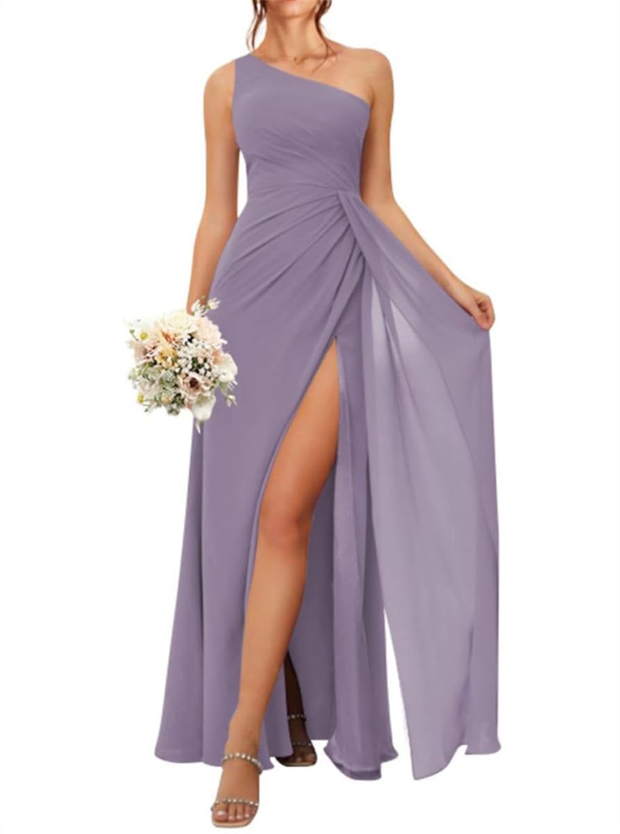 Wseyu Women's Wisteria Sexy Bridesmaid Dresses With One Shoulder Floor Length Wedding Guest Evening Gowns Uk14