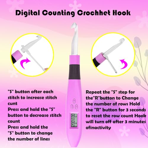 Image of Lewhoo 18 Size Counting Light Up Crochet Hook,Digital Crochet Hooks with Stitch Counter,Lighted Metal Crochet Needle with Case