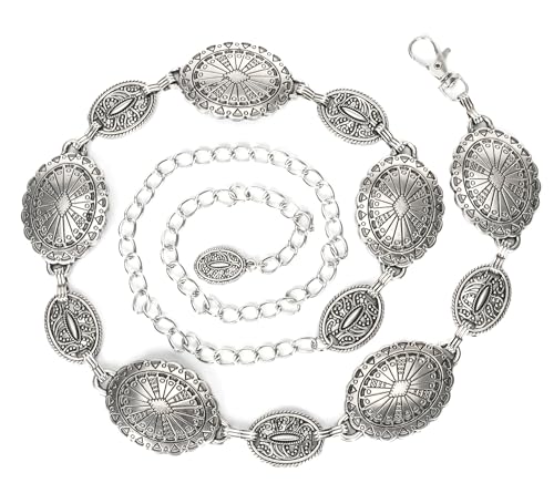 UTOWO Western Metal Belt Silver Chian Belt for Jeans Dresses