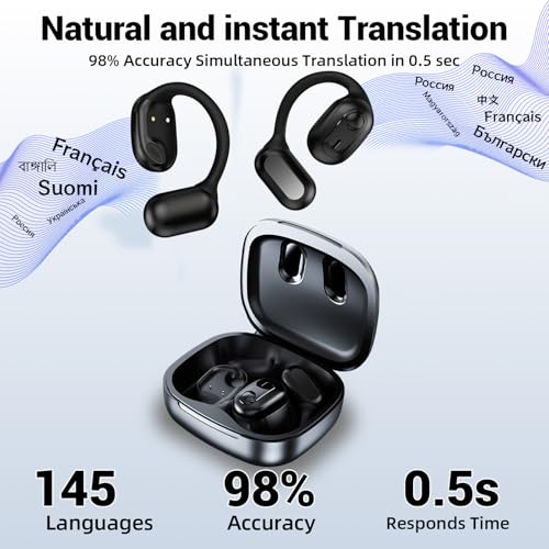Ai Kopfhörer Übersetzer, Übersetzungskopfhörer, 145+ Sprachen Kopfhörer Übersetzer Echtzeit mit App, Bluetooth-übersetzungs-ohrhörer für iOS und Android, Business, Reisen - Schwarz