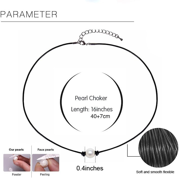 Miniatura 6 de Collar de perlas de una sola perla para mujer, gargantilla de cordón de cuero para adolescentes y niñas, gargantilla hecha a mano, regalo de joyería