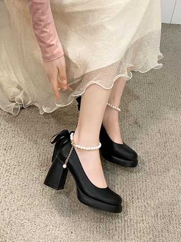 ZQW Mary Jane High Heels for Women Block Heel Chunky Platform Pointed Toe Ankle Strap Shoes with Pearl Wedding Bridal Party Date Wear3