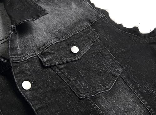 RANMCC Colete jeans masculino – Colete jeans casual envelhecido sem mangas, perfeito para andar de b