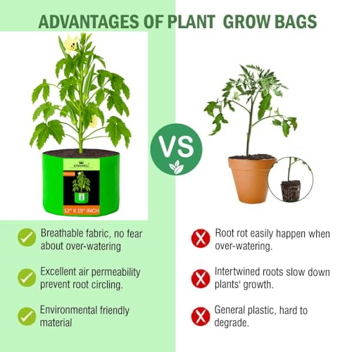 Image of Kingwell grow bags 12x15 inch pack of 9 For Terrace Garden Vegetable Plant Grow Bags Fruits Growing Containers For terrece Gardening