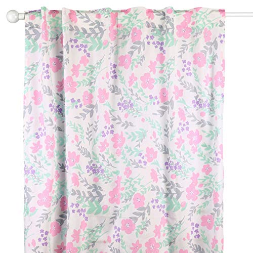 Pink and Mint Floral Window Drapery Panels - Set of Two 84 by 42 Inch Panels