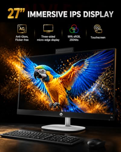 Image of HP 27 inch All in One Desktop Computer Touchscreen Copilot PC 64GB DDR5 2TB SSD | AMD Ryzen AI 7 350 | FHD IPS Display | 1080p IR Camera | WiFi 6 BT5.4 | Windows 11 Pro | Wireless KB&Mouse | Home Office PC