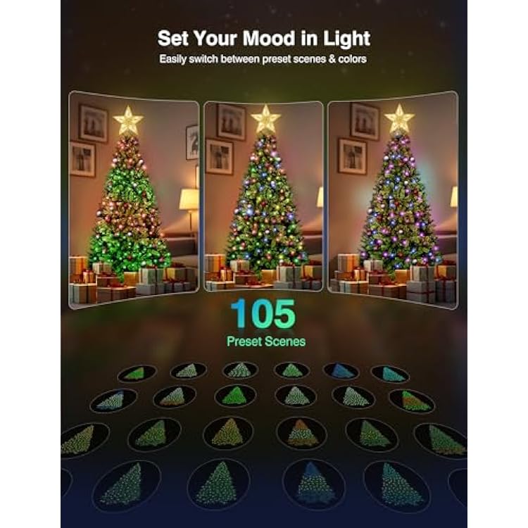 Brightown Smart Prelit Christmas Tree - 7.5ft APP Controlled RGB Pre Lit Christmas Tree Lighted Pre-lit Artificial Trees- with 400LED 1477 Branch Tips Customize Display DIY Dynamic Lighting Effect