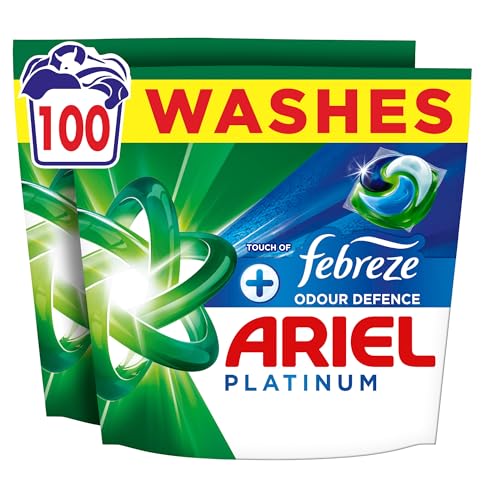 Ariel Platinum PODS Washing Liquid Laundry Detergent Capsules 100 Washes +Touch of Febreze Odour Defence Remove Even 7-Day Sweat Odours