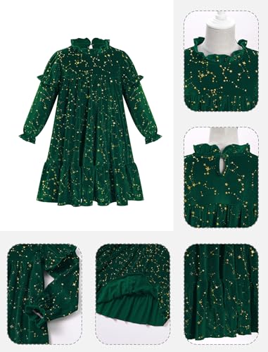 IBAKOM Girl Long Sleeve Sparkly Stars Velvet Dress Toddler High Neck Formal Fall Winter Wedding Birthday Holiday Dresses3