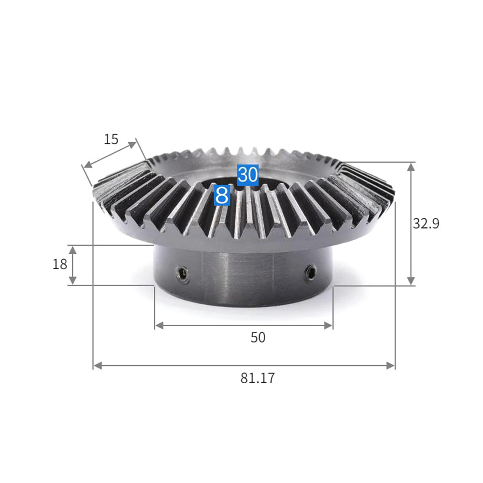 1 Stück 2 Module 15/18/20/30/36/40Z Kegelrad aus geschwärztem Kohlenstoffstahl, Geschwindigkeitsverhältnis 1:2, Bohrung 30, Keilnut 8mm