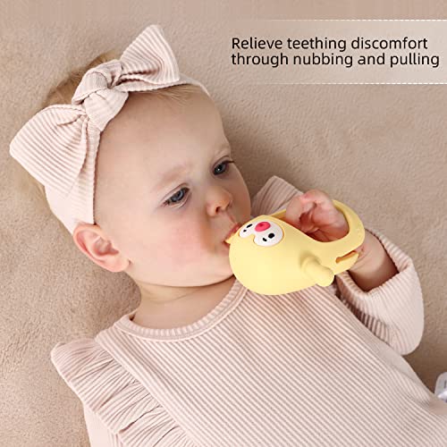 Image of Smily Mia 2pk Penguin Teethers, TeethingToys for Babies 0-6Months, Baby Teethers for 3-6Months, Teething Mittens for Infants, Pacifiers for Breastfed Babies, Light Yellow