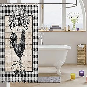 Castle Fairy Farmhouse Chicken Shower Curtains Home Decor,Sunflowers Floral Animal Bath Curtain,Retro Board Black White Plaid Cloth Waterproof Fabric Bath Room Decor Set with Hooks, 72Wx72L inch Castle Fairy Farmhouse Chicken Shower Curtains Home DecorSunflowers Floral Animal Bath CurtainRetro Board Black White Plaid Cloth Waterproof Fabric Bath Room Decor Set with Hooks 72Wx72L inch