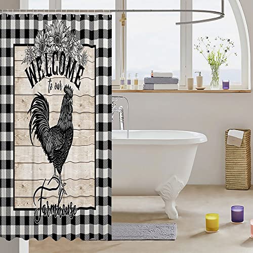 Castle-Fairy-Farmhouse-Chicken-Shower-Curtains-Home-DecorSunflowers-Floral-Animal-Bath-CurtainRetro-Board-Black-White-Plaid-Cloth-Waterproof-Fabric-Bath-Room-Decor-Set-with-Hooks-72Wx72L-inch Castle Fairy Farmhouse Chicken Shower Curtains Home DecorSunflowers Floral Animal Bath CurtainRetro Board Black White Plaid Cloth Waterproof Fabric Bath Room Decor Set with Hooks 72Wx72L inch