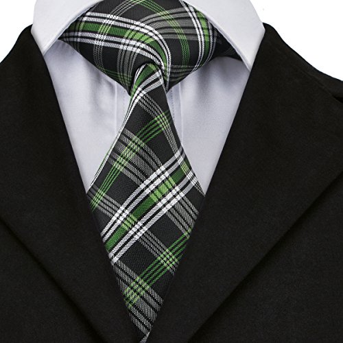 Image of Hi-Tie Silk Ties for Men Plaid Paisley Striped Necktie Pocket Square Cufflinks Set Formal Business