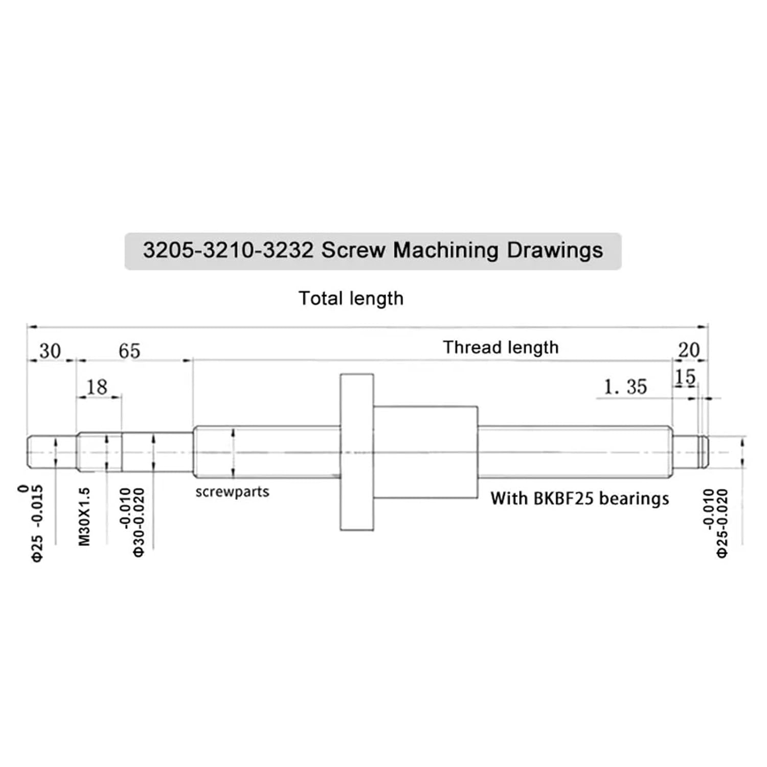 Linear Motion CNC Ball Screw 1pcs Ball Screw SFU3205 Diameter 32mm Lead 5mm Any Length+Single Falng Ball Nut+End Processed for BK25 BF25(700mm)