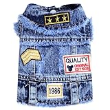 DOGGYZSTYLE Cool Dog Jean Jacket Small Puppy Outfits Frenchie Clothes Denim Coats for Small Medium Dogs Cats Boys Girls Pet Vest Dog Shirt Clothing Doggy Costume (Blue Print, XS（Suggest 2-4 lbs）)