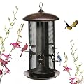 Nature's Rhythm Metal Hopper Bird Feeder Two Chambers?Heavy Duty Mesh Metal Dual Seed Compartments Outdoor Hanging Wild Bird Feeder with 10 Feeding Ports,10lbs Seed Capacity