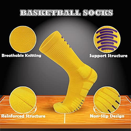 Keskale Elite Basketball Socks, Cushion Crew Athletic Sport Compression Socks For Men Women Youth, Yellow-1 Pair, Medium-Large #TOP4