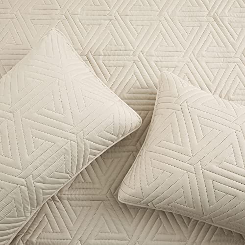 Whale Flotilla Soft Queen Size Quilt Set For All Seasons, 3-Piece Ultrasonic Geometric Bedding Set, Lightweight Reversible Bedspread, Coverlet, Bed Cover With 2 Pillow Shams, Bone #TOP2