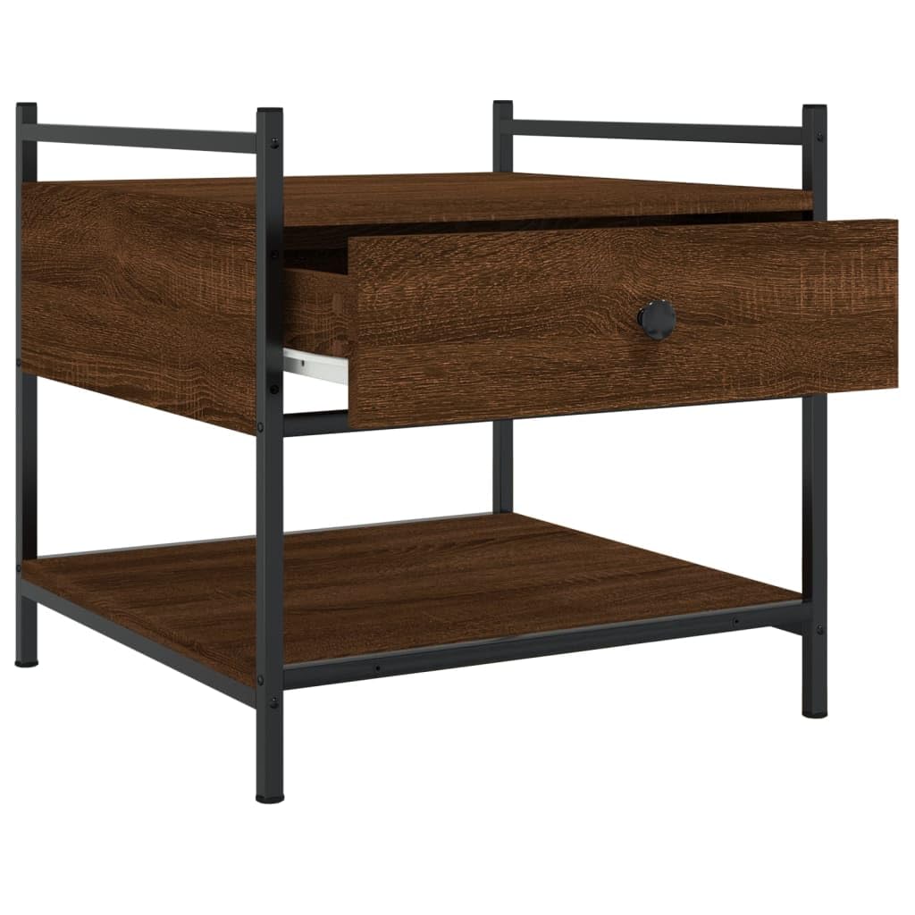 Mesa de café marrón efecto roble, 50 x 50 x 50 cm, material de madera, con espacio de almacenamiento, patas ajustables, mesa de salón estable para bebidas y aperitivos