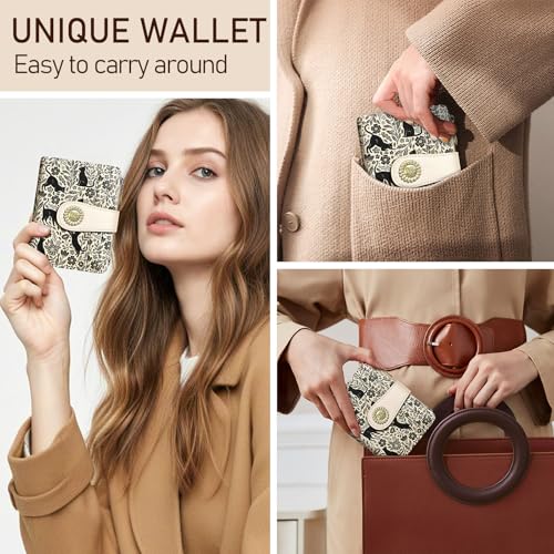 Image of Kelvoris Black Cats Small Rfid Women Wallet Bifold Zipper Coin Pocket | PU Leather Compact Cash Credit Card Holder Travel Purse for Female Ladies Teen Girls 1 ID Window 10 Card Slots