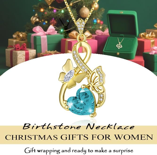 Gold Jewelry for Women Wife Infinity Necklace 18K White Gold Plated Dainty Butterfly Pendant with Heart Birthstone - Anniversary Necklaces for Women Birthday Gift Ideas Present for Girlfriend Mom Daughter - Image 4