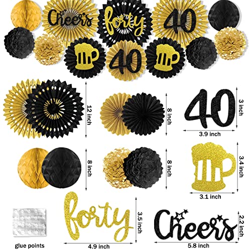 40Th Birthday Decorations For Men, Hombae Cheers To 40 Years Party Decorations, Hanging Swirl Paper Fan Ball Poms Black Gold Glitter Banner Foil Confetti Balloon Cake Cupcake Toppers 40Th Anniversary Decorations Women Black Gold Themed Party #TOP1