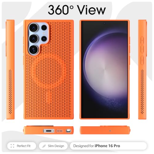 Image of Outlouders Back Cover for Samsung Galaxy S23 Ultra 5G | Honeycomb Cooling Design | Silicone Heat Dissipation | Mag-Safe Compatible | Shockproof Camera Protection Bumper Case (Orange Mag-Safe)
