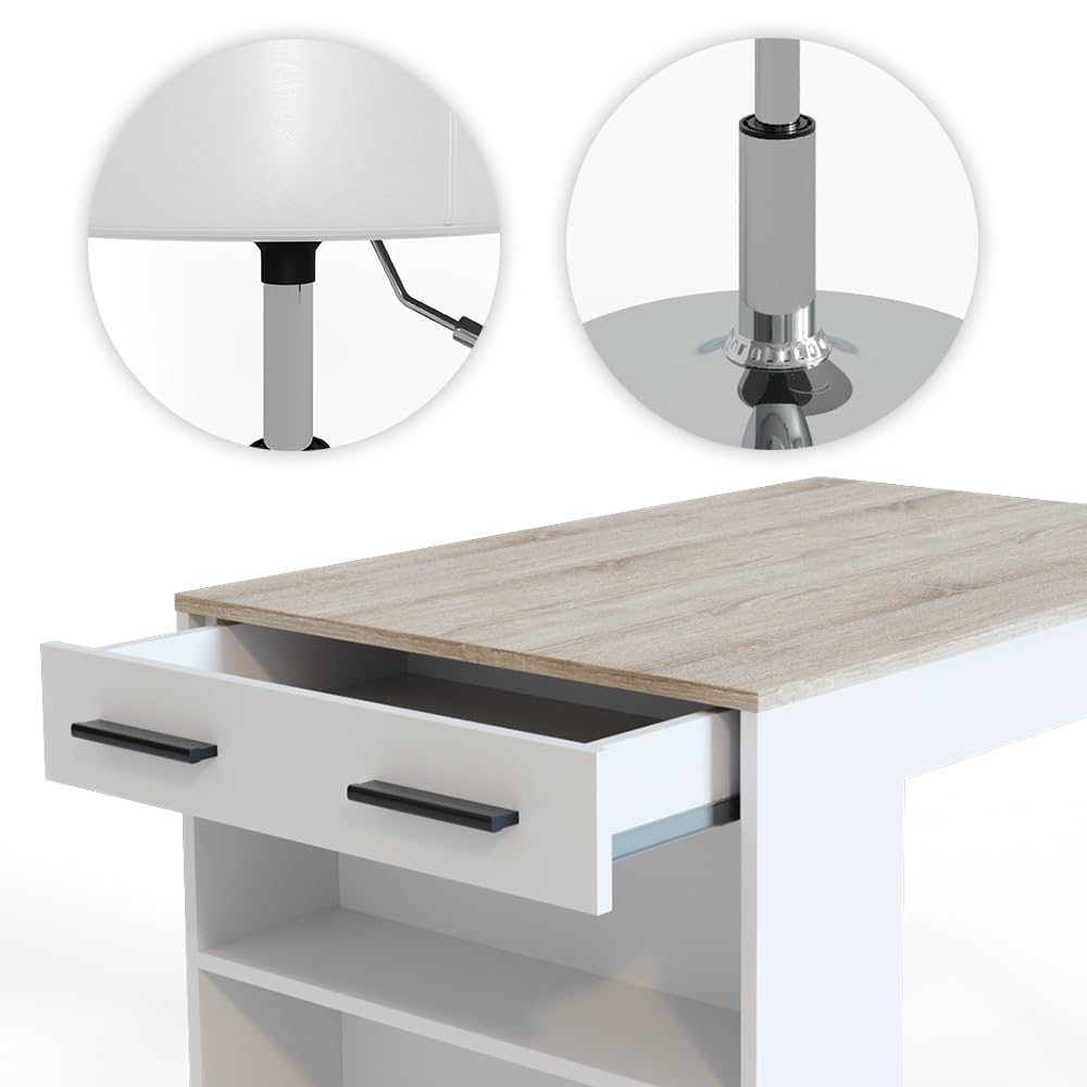 Vicco Juego de Mesa de Comedor Repose, Sonoma/Blanco, 67 x 100 cm | con 2 taburetes, apto como superficie de trabajo o área adicional de almacenamiento