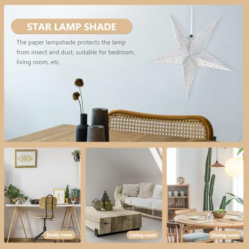 Minkissy Home Accessories Decor 5pcs Paper Star Lantern Lampshade Hanging Christmas Star Ornaments Hanging Star Lamp Christmas Snowflakes Decorations Silver Chinese Wedding Decoration - Image 2