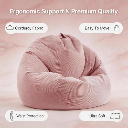 Image of ENBAOHUI 3FT Memory Foam Bean Bag Chairs for Teens or Kids with Filling Bean Bag Sofa with Handle Super Soft Corduroy Fabric Lazy Sofa 3 Foot Pink