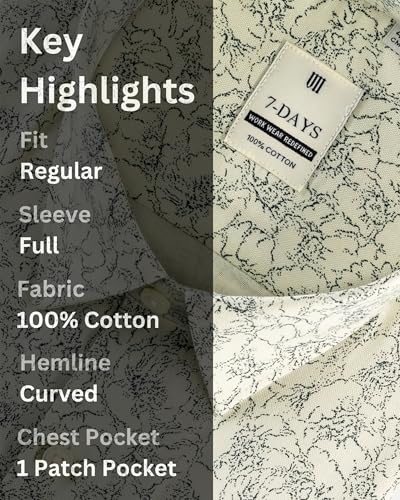Image of 7-DAYS Men's Premium Formal Printed Shirt - 100% Cotton, Regular Fit, Full Sleeves, with Pocket - Stylish for Special Occasions.