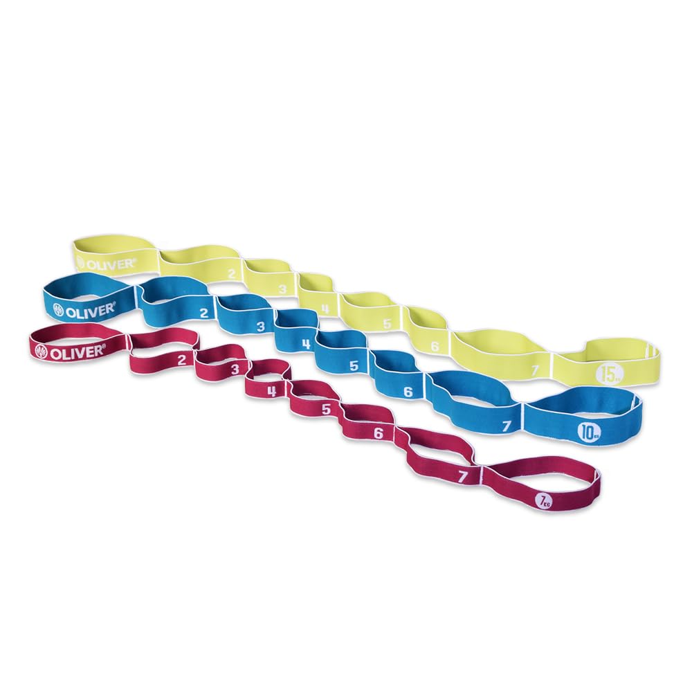 OLIVER Tex-O Maxiband 3er Set All-in-One – Widerstandsband aus Textil mit 8 nummerierten Loops, 7/10/15 kg (Magenta/Türkis/Lemon), Länge ca. 118 cm – Ganzkörpertraining, Warm-up, Mobility & Kraft