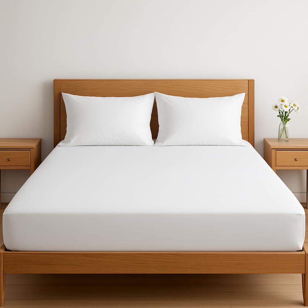 Dreema Novexa 3 Piece Egyptian Cotton Single Fitted Sheets 400 Thread Count 3PCS Deep Fitted Sheet Set with 2 Pillowcase Hotel Quality Bed Sheet Luxury Ultra Soft Bottom White Fitted Bedsheets