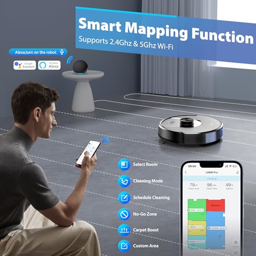 Tikom Robot Vacuum and Mop Combo, 6000Pa Automatic Robotic Vacuum Cleaner, Smart Mapping, 150 Min Max, Ideal for Pet Hair, Hardfloors, Carpets, Home(L8000 Pro) - Image 5