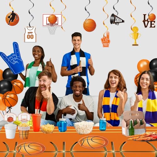 Image of QIYANPAX 4 Pieces Basketball Tablecloth - Basketball Birthday Party Decorations Basketball Table Cloth Soccer Tablecloth Plastic Table Cover for Basketball Party Decorations, 54 x 108 Inch