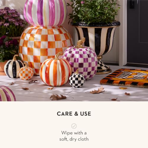 Image of MACKENZIE-CHILDS Resin Pumpkin, Mini, Orange-and-White Orange Check