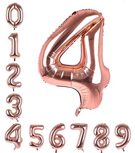 Image of AMFIN Number Foil Balloon - Rose Gold (4 Number), 1 Piece