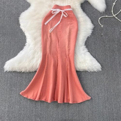 Women Elegant Slash Neck Club Denim Suit Chest Wrap Top Lace Up High Waist Slim Mermaid Skirt4