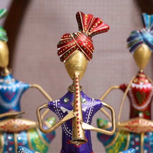 Image of Sitting Rajasthani Mini Sardar Musician Showpiece, Metallic Traditional Table Decor Item for Office Desk, Corporate Bulk Gifting and Home Interior Ornament (2x10x16 cm)