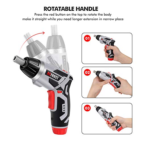 Electric Screwdriver, AsFrost Cordless Screwdriver, Rechargeable 3.6V MAX 2000mAh Li-ion, 45pcs Accessories, Battery Indicator, 7 Torque Setting, 2 Position Handle with LED Light, Flexible Shaft - Thumbnail 5
