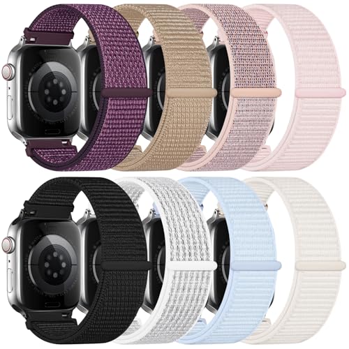 8 Pack Nylon Sport Loop Band Compatible with Apple Watch Band 38mm 40mm 41mm 42mm 44mm 45mm 46mm...