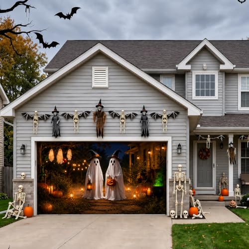 7 x 16 ft Halloween Garage Door Decorations Halloween decorations Cute Ghost Door Cover, Hanging Banner, Cauldron Backdrop Mural for Home, Outdoor, Indoor, Spooky Party, Wall, Window - image 3
